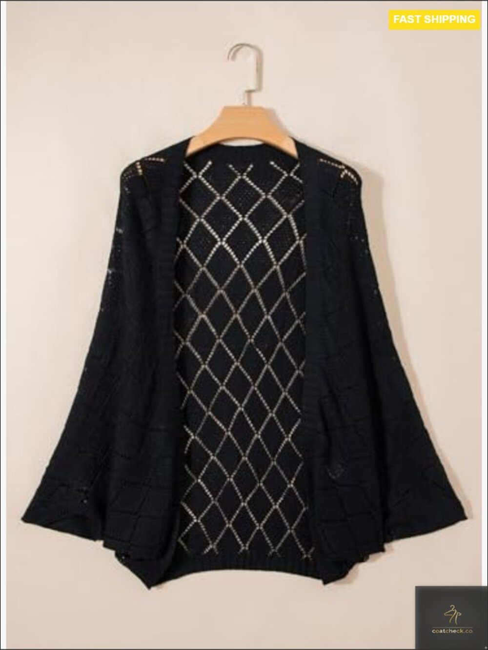 Oversized Crochet Batwing Sleeve Cardigan Boho Hollow Out Lightweight Shrug - Picture 4 of 7